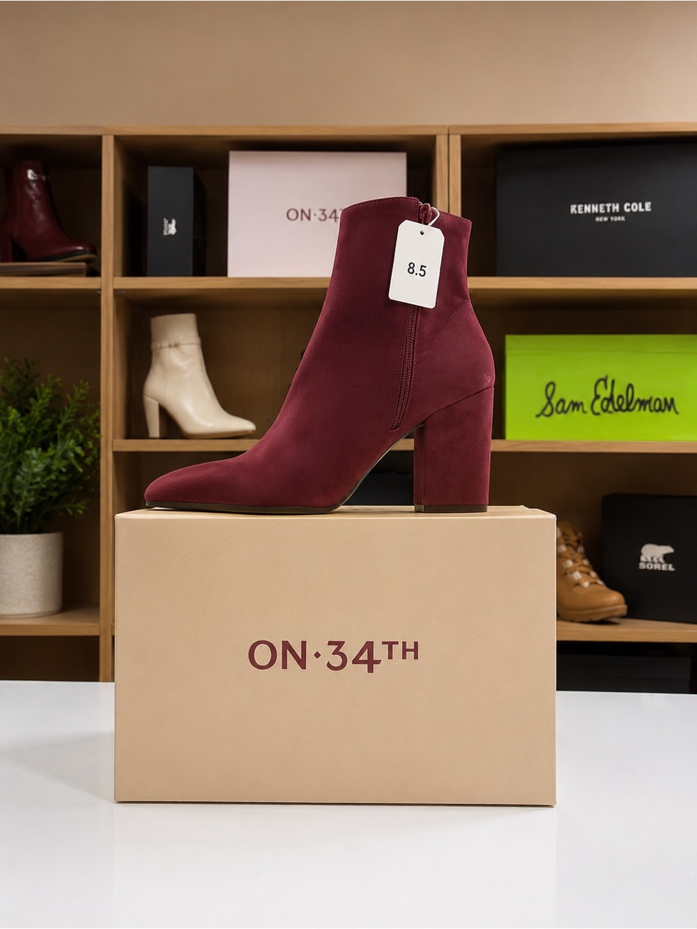 Women's Burgundy Suede Block Heel Ankle Boots